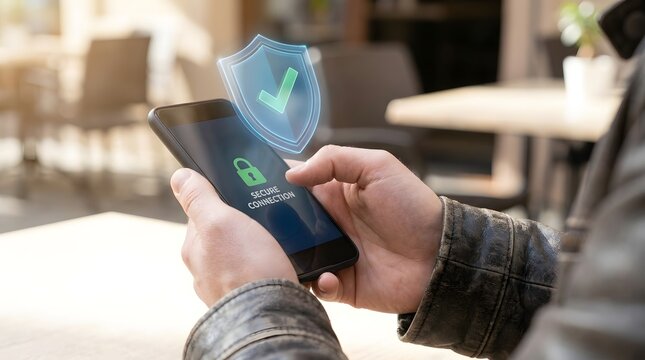 Smartphone security and online protection concept.