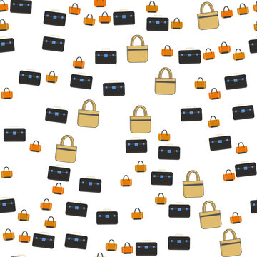 Seamless pattern of black briefcases and orange tote bags