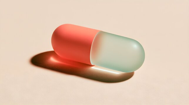 A large red and green capsule on a surface