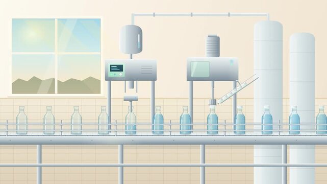 Automated Liquid Filling and Cap Sealing System on Factory Conveyor