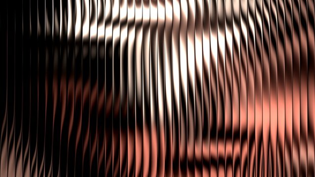 Bronze corrugated metal abstract background featuring vertical metallic waves glowing with warm studio lighting creating rich dimensional shadows throughout the entire artistic composition