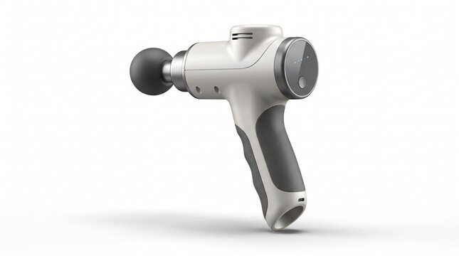 Modern electric massage gun with interchangeable spherical head for muscle recovery and deep tissue therapy