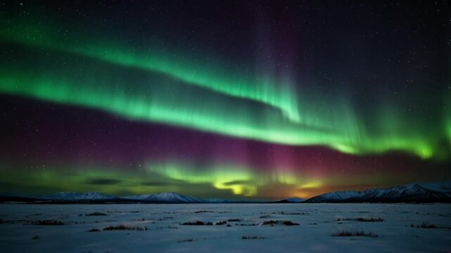 A breathtaking nighttime view of the natural phenomenon known as the aurora borealis (northern lights). 