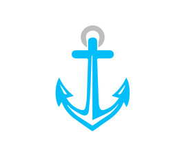 Blue Nautical Anchor with Gray Ring Maritime Vector Illustration © Mehedihasan