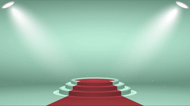 Animated stage spotlight with red podium, green background, and changing light beams
