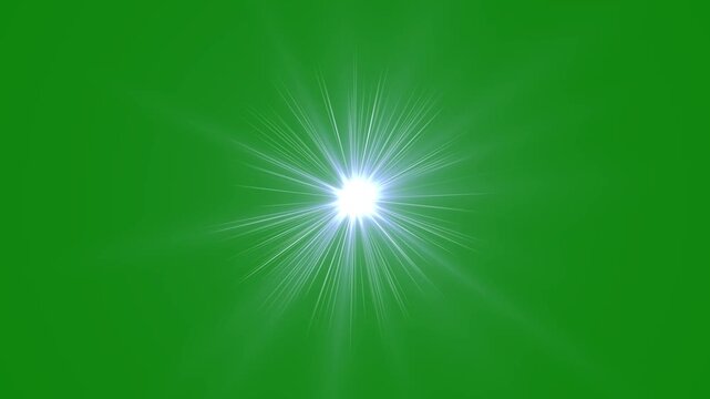 Chroma key green background vibrant white starburst optical flare and glowing lens effect video overlay