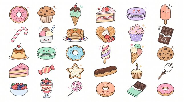 Cute Kawaii Dessert Sticker Set with Sweets and Treats