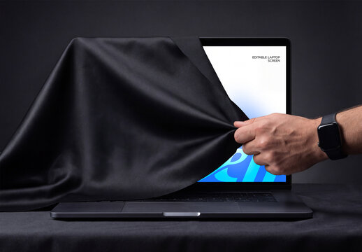 Laptop Screen Mockup with Black Fabric