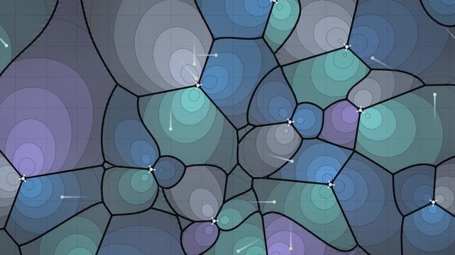 Cellular Coverage Prediction Map With Three-Sector Base Stations and Handover Trails, Seamless Loop in deep slate tones