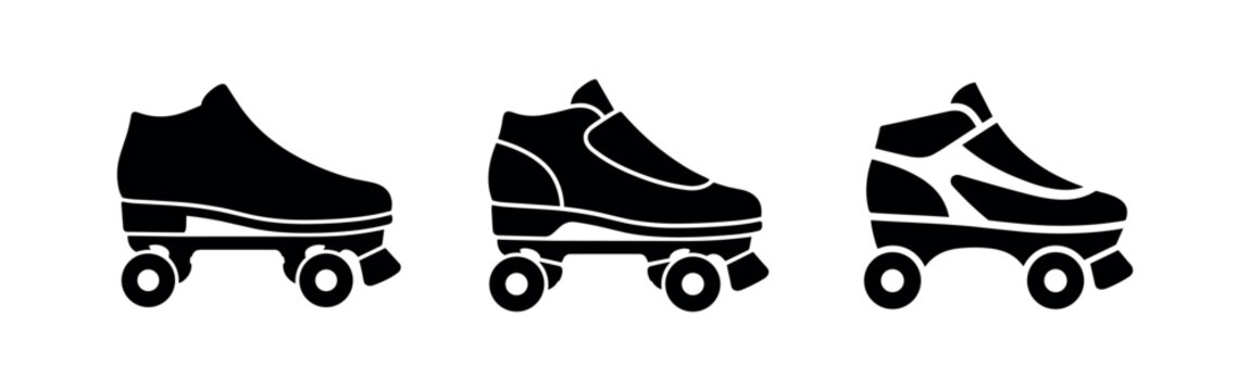 Low Top Roller Skate Icons Set Quad Skates Silhouette Collection