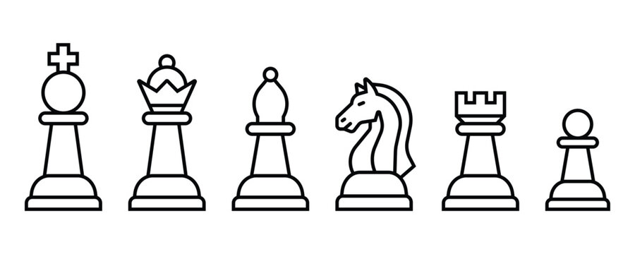 Chessman chess piece linear icon set