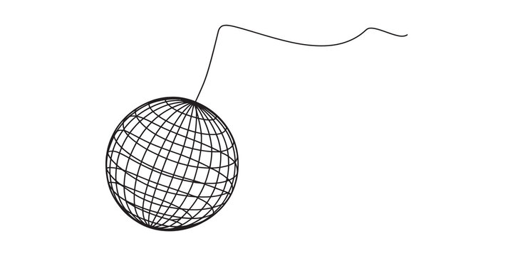 Black and white sketch of a globe with a dotted line
