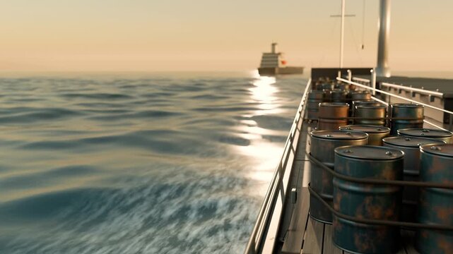 Oil Barrels Transport On Cargo Tanker Ship Sea Ocean Energy Global Trade Freight Logistics Industry