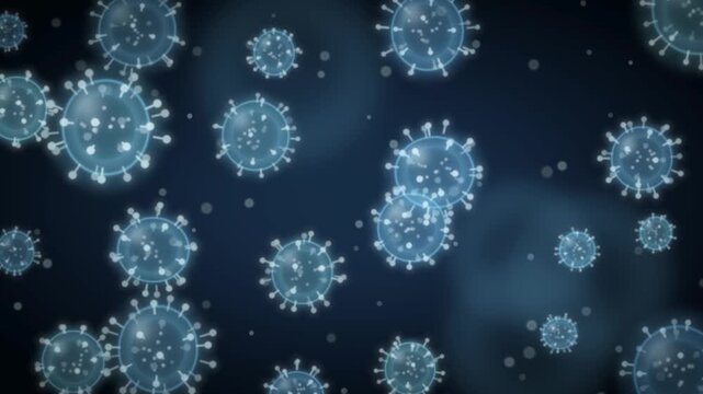 Microscopic virus particles floating in a medical medium seamless loop in deep navy tones