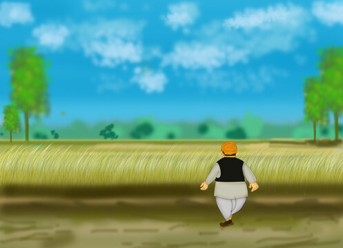 digital 2d art background with character 