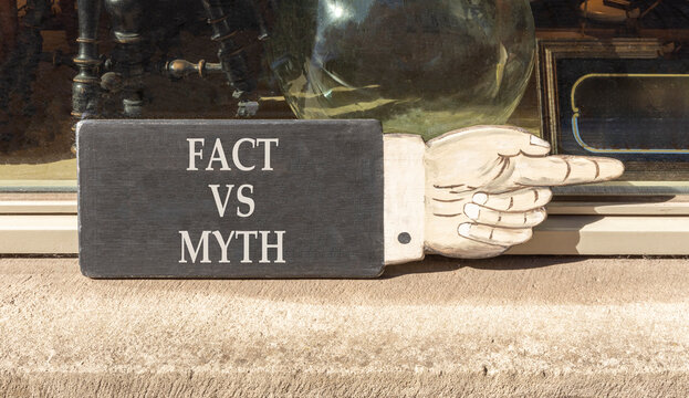 Fact vs versus myth words symbol. Concept words Fact vs Myth on beautiful black information sign. Beautiful shopfront background. Business and fact vs versus myth concept. Copy space.