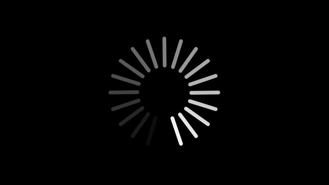 Digital network connection indicator with 4k circular motion graphic effect, isolated on black background, for website loading speed test, mobile device display and buffering icon animation