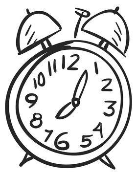 Alarm clock doodle. Time deadline hand drawn icon