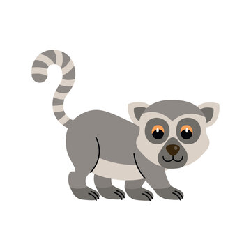 Cute cartoon lemur for children, isolated on a white background.