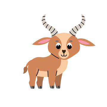 Cute cartoon antelope for children, isolated on a white background.