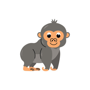 Cute cartoon gorilla for children, isolated on a white background.