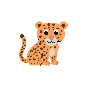 Cute cartoon leopard for children, isolated on a white background.