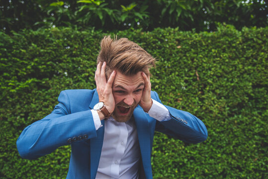 Tired man despair sadness problems. Failure businessman stress bankruptcy man sitting feeling nagative depression. Recession Stress man work hard headache depressed from failure business burnout