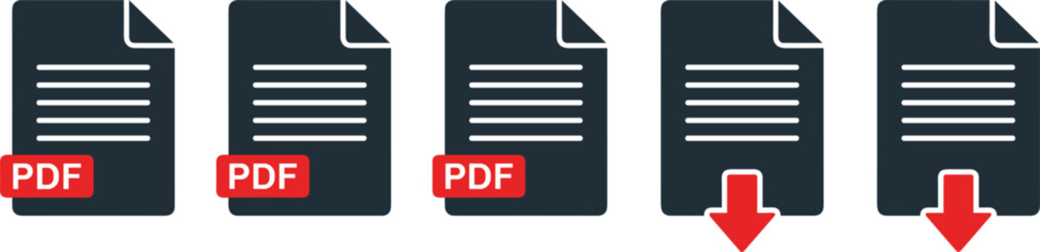 Set of digital document icons featuring electronic pdf formats and file download layout options for interface user experiences