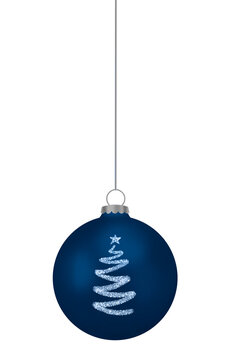 Dark Blue Holiday Ornament With A Glittery Silver Tree Design On A Transparent Background. Ideal for Seasonal Holiday Graphics and Festive Decorations