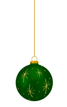 Shiny Green Christmas Ornament With Gold Star Patterns Hanging On Isolated Transparent Background. Ideal for Seasonal Holiday Graphics and Festive Decorations