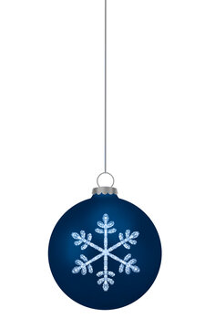 Blue Christmas Ornament With White Snowflake Isolated On Transparent Background. Ideal for Seasonal Holiday Graphics and Festive Decorations