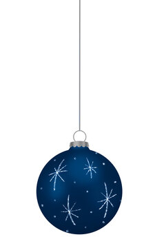 Blue Christmas Ornament With White Star Patterns Hanging On Isolated Background. Ideal for Seasonal Holiday Graphics and Festive Decorations