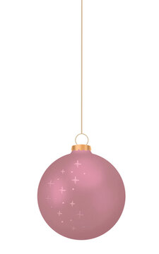Pink Rose Gold Christmas Ornament Bauble With Sparkling Stars On A Thin Gold String. Ideal for Seasonal Holiday Graphics and Festive Decorations