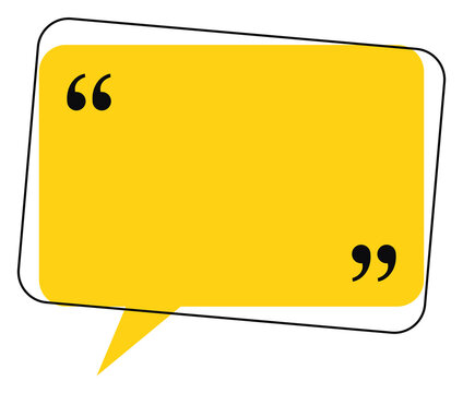 Yellow speech bubble quote frame with quotation marks on transparent background