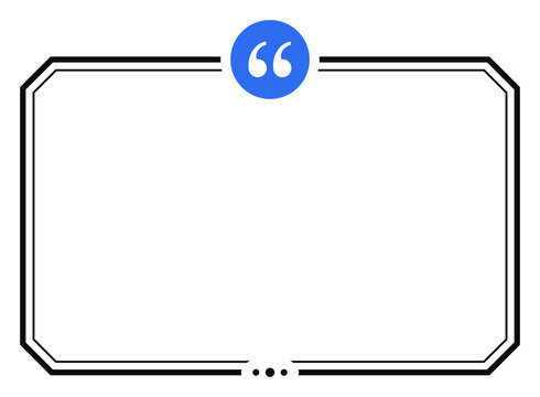 Cut corner quote frame with blue quotation badge, black double line on transparent background
