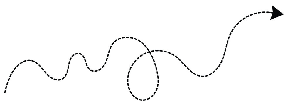 Dashed Curved Arrows. Directional pointer and flow symbols. Stippled line and arch arrow design. Curved dash arrow and movement icon. vector  illustration.