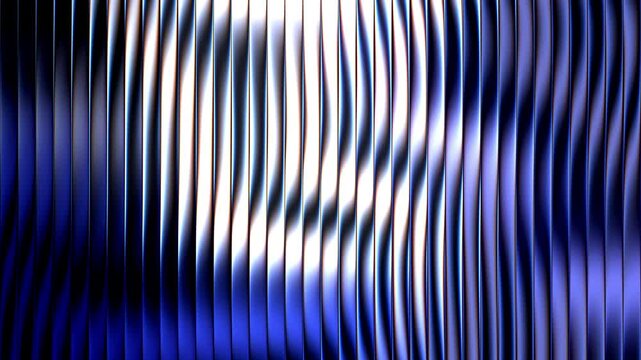 Abstract blue vertical metallic waves moving smoothly across dark background creating futuristic commercial design element for modern digital technology presentation