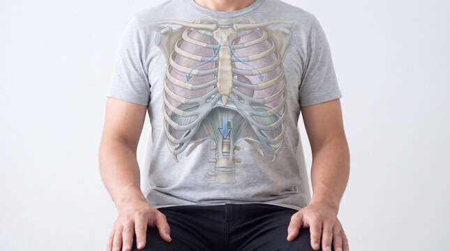 Diaphragm movement during inhalation over a seated torso