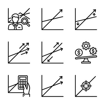 Break-even point icon set line vector illustration