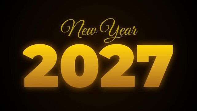 Glowing gold New Year 2027 elegant text fade animation dark background