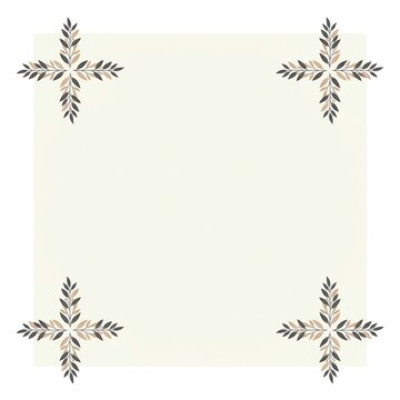 Four symmetrical leaf branch clusters in corners on a light cream background with copy space