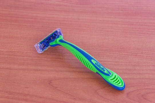 Pruszcz Gdanski, Poland - September 10, 2026: Gillette Blue 3 Plus Sensitive disposable razor.
