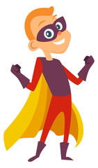 Kid party costume. Smiling boy in superhero mask © ONYXprj