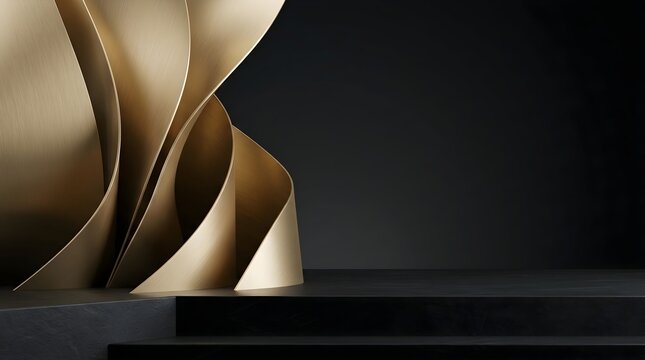 Elegant Minimalist Gold Swirl Display Pedestal for Premium Product Presentation on Matte Black Surface