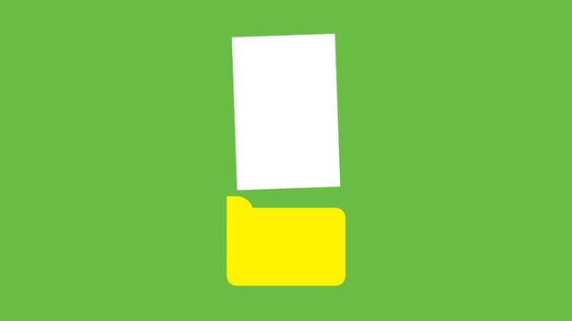 Yellow Folder Animation Extracting Document Paper File on Green Screen