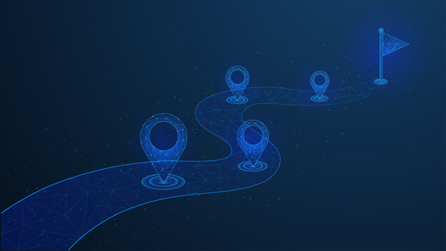 Futuristic Digital Navigation Route with Location Pins and Global Travel Concept