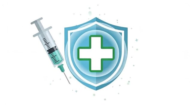 Medical Vaccine Syringe Icon with Protective Shield Symbol for Healthcare Immunization and Disease Prevention Concept