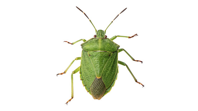 A green shield bug stink bug insect isolated on a transparent background