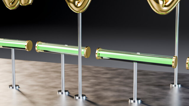 Modern green neon light tubes with gold and chrome accents