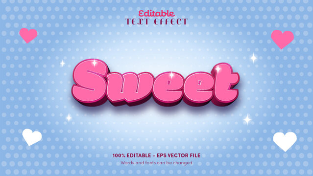 Sweet puffy bubblegum pink candy text effect with white keyline and raspberry jelly extrusion